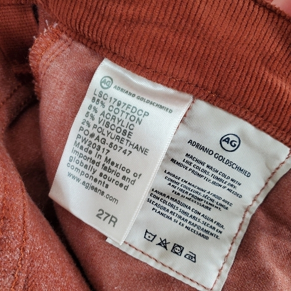 AG Adriano Goldschmied Rhett Corduroy Pants Ws 27 Hi Rise Straight 29x27 Adult - Picture 2 of 12
